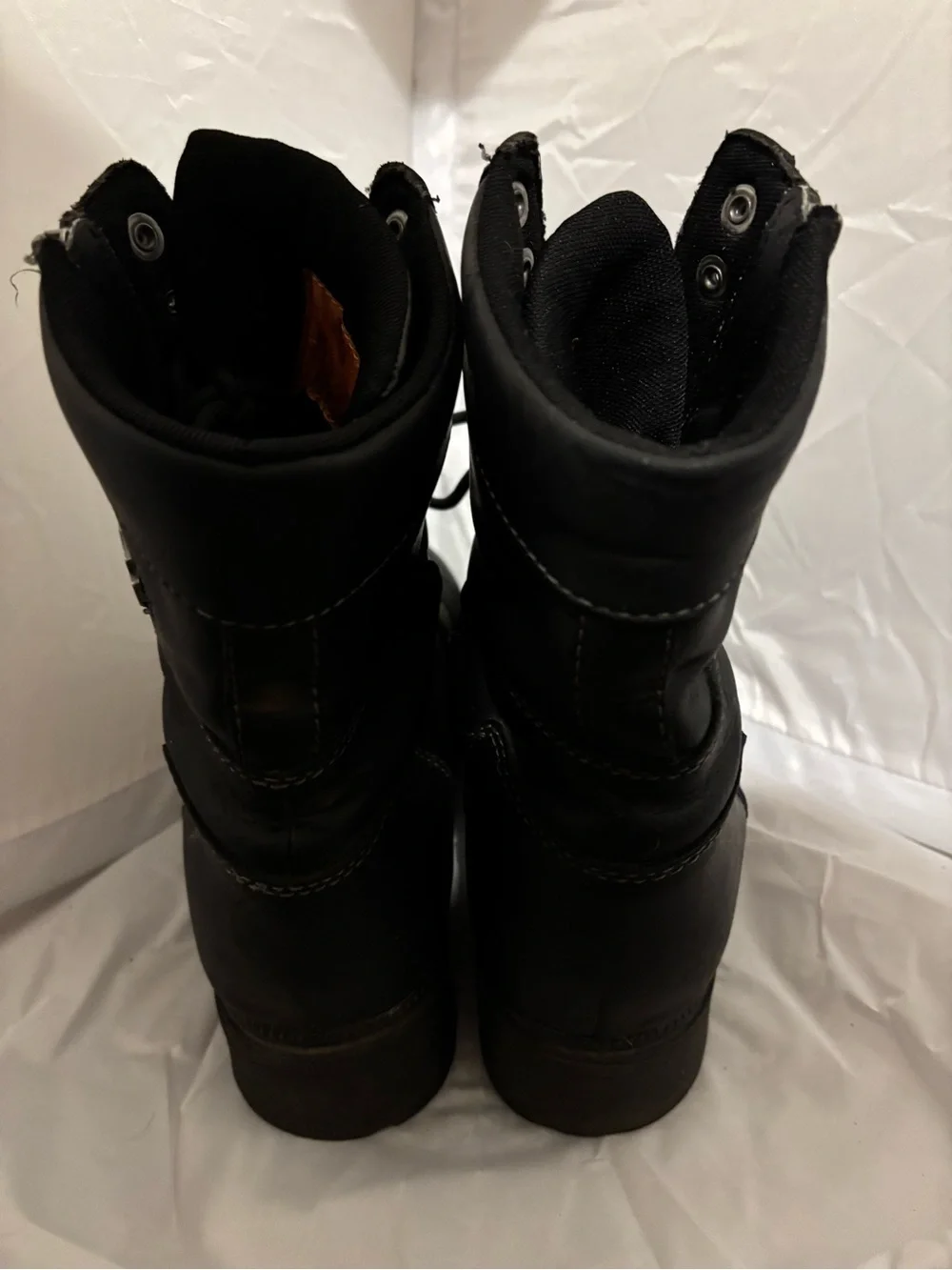 Harley-Davidson Black Lace-Up Leather Combat Boots with Side Zipper